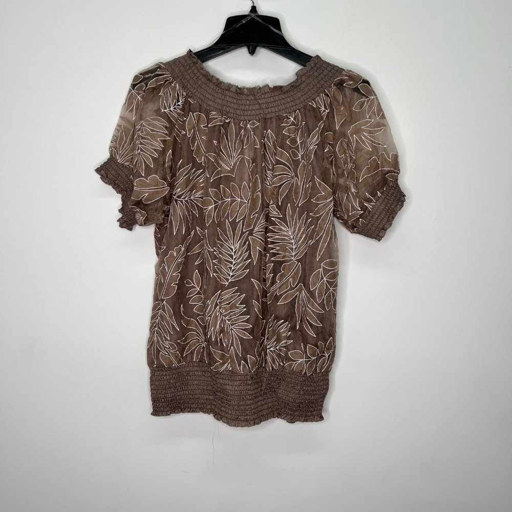 JA JA & CO Women's Juniors Blouse 3X Sheer Floral Pullover Blouse Taupe 3X - Picture 2 of 8